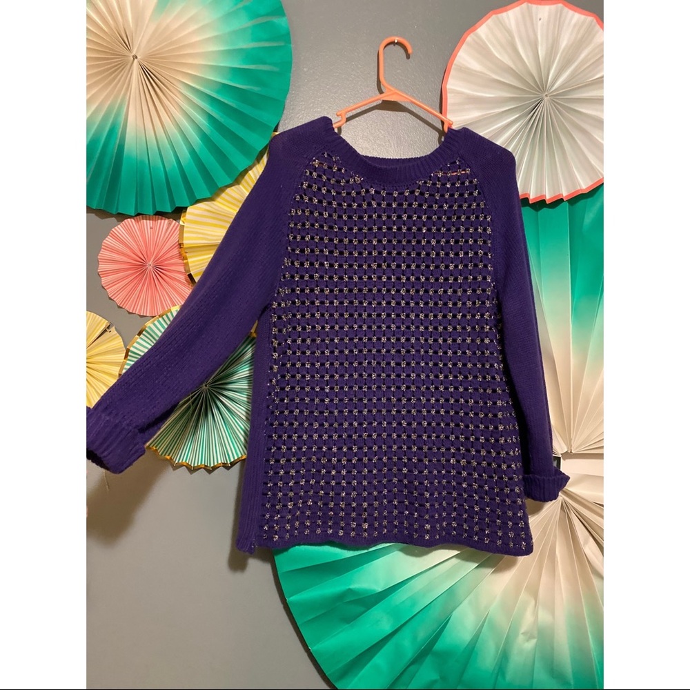 waffle knit silver and purple sweater